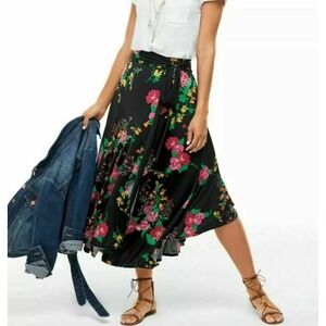 CABI Drama Skirt XS Style #5700 Floral Wrap Handkerchief Hem Midi Basque Stretch